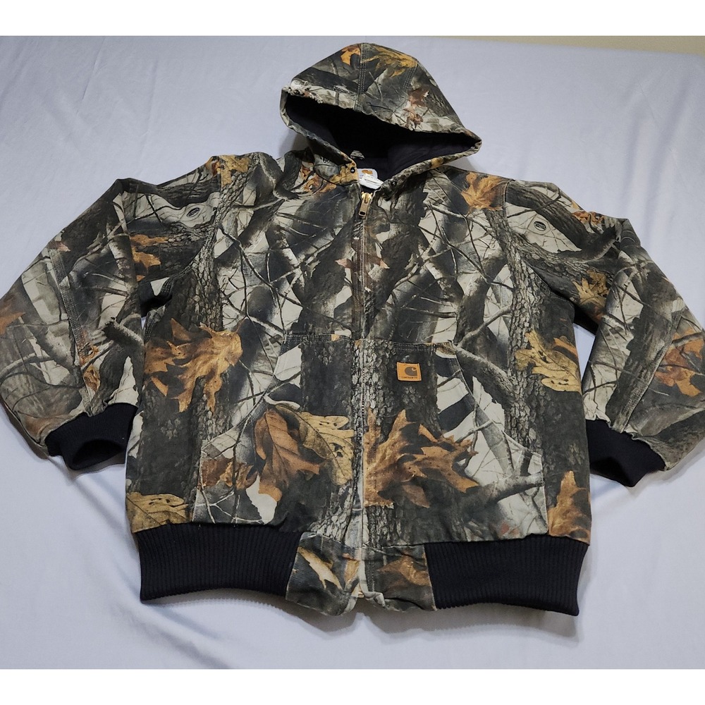 Carhartt Mens RealTree Camo Active Jacket Quilted Flannel Lined Hooded Duck Coat
